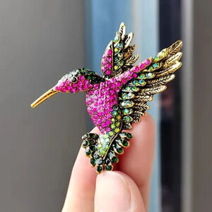 Anthropologie Pink and Green Hummingbird Brooch